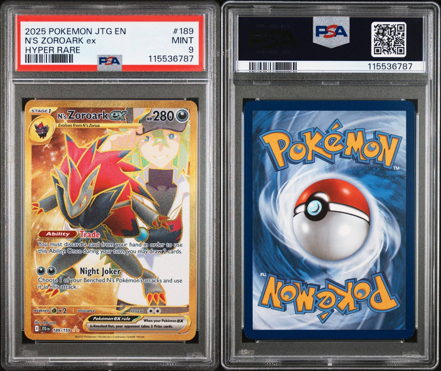 PSA 9 2025 POKEMON JTG EN-JOURNEY TOGETHER | HYPER RARE N'S ZOROARK EX 189