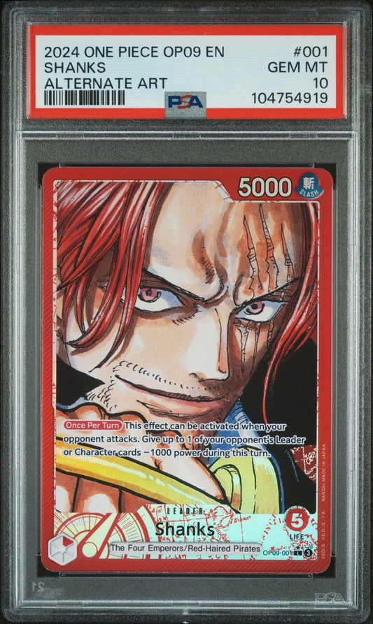 PSA 10 2024 ONE PIECE OP09-EMPERORS IN THE NEW WORLD | ALTERNATE ART 001 SHANKS