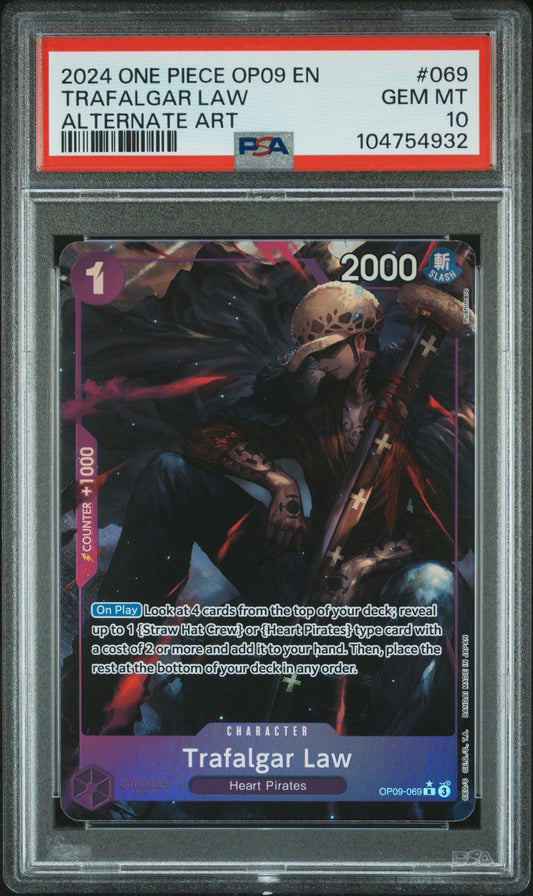 PSA10 2024 ONE PIECE OP09-EMPERORS IN THE NEW WORLD | ALTERNATE ART 069 TRAFALGAR LAW