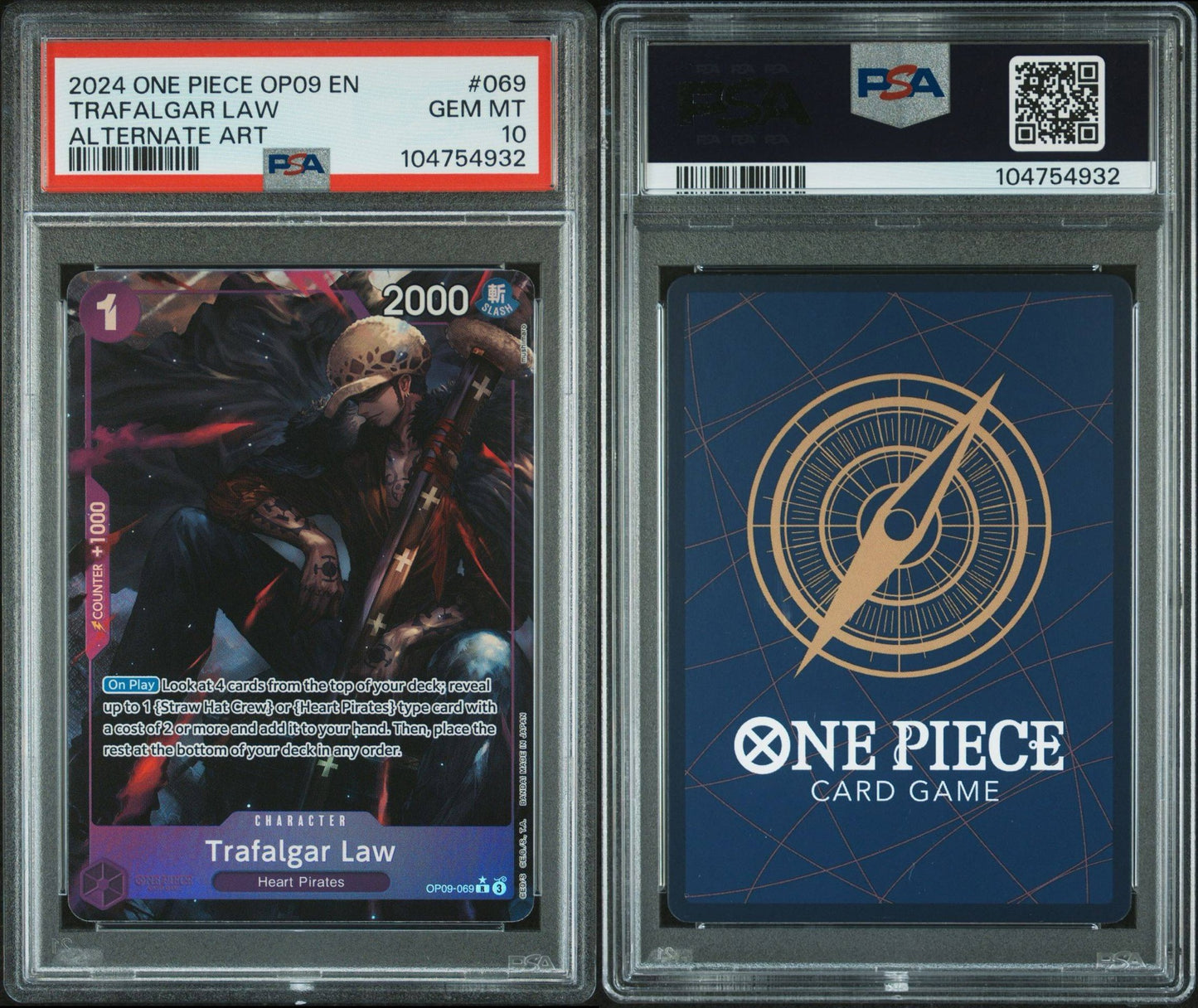 PSA10 2024 ONE PIECE OP09-EMPERORS IN THE NEW WORLD | ALTERNATE ART 069 TRAFALGAR LAW