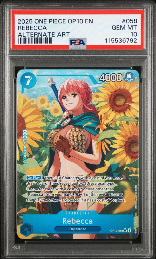 PSA 10 2025 ONE PIECE OP10-ROYAL BLOOD | ALTERNATE ART REBECCA 058