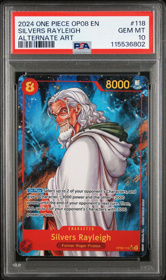 PSA 10 2024 ONE PIECE OP08-TWO LEGENDS | ALTERNATE ART SILVERS RAYLEIGH 118