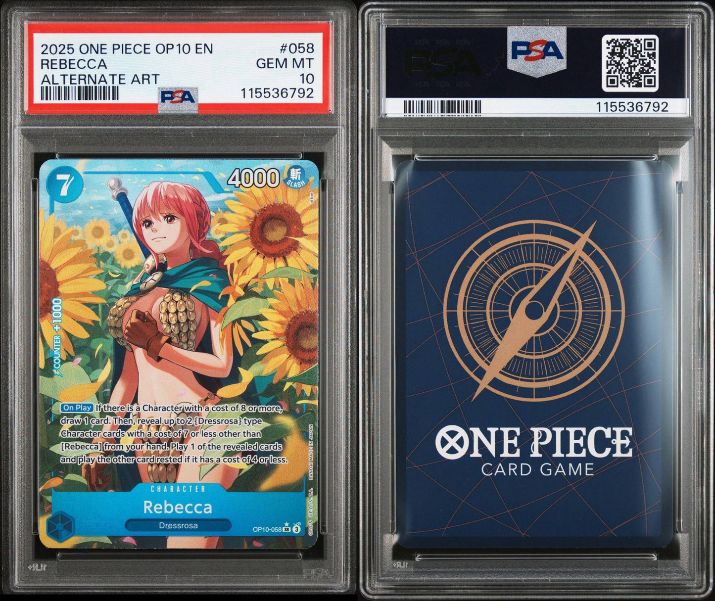 PSA 10 2025 ONE PIECE OP10-ROYAL BLOOD | ALTERNATE ART REBECCA 058