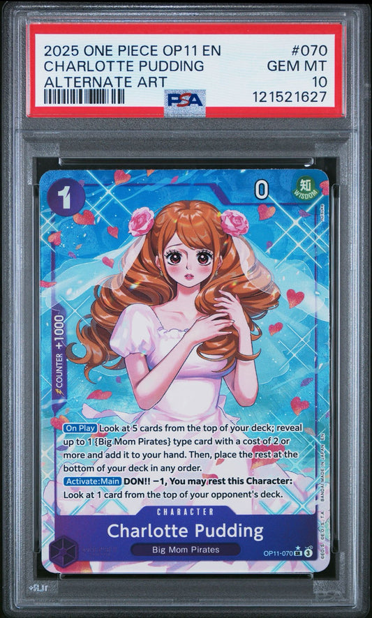 PSA 10 2025 ONE PIECE OP11-A FIST OF DIVINE SPEED | ALTERNATE ART CHARLOTTE PUDDING 070