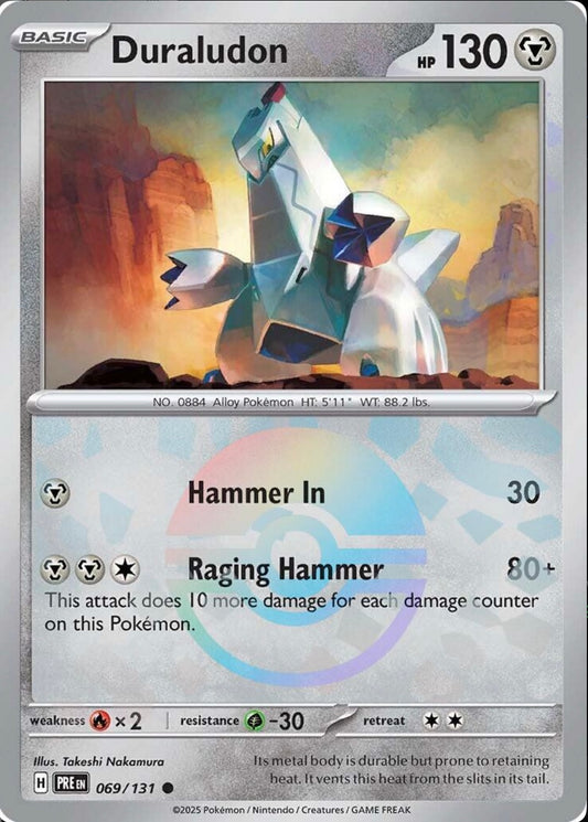 POKEMON CARD – DURALUDON POKE BALL REVERSE HOLO 069/131 PRISMATIC EVOLUTIONS (ENGLISH)
