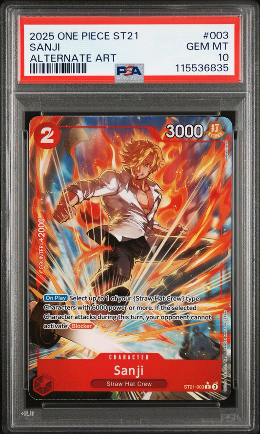 PSA 10 2025 ONE PIECE STARTER DECK ST21-EX GEAR 5 | ALTERNATE ART SANJI 003