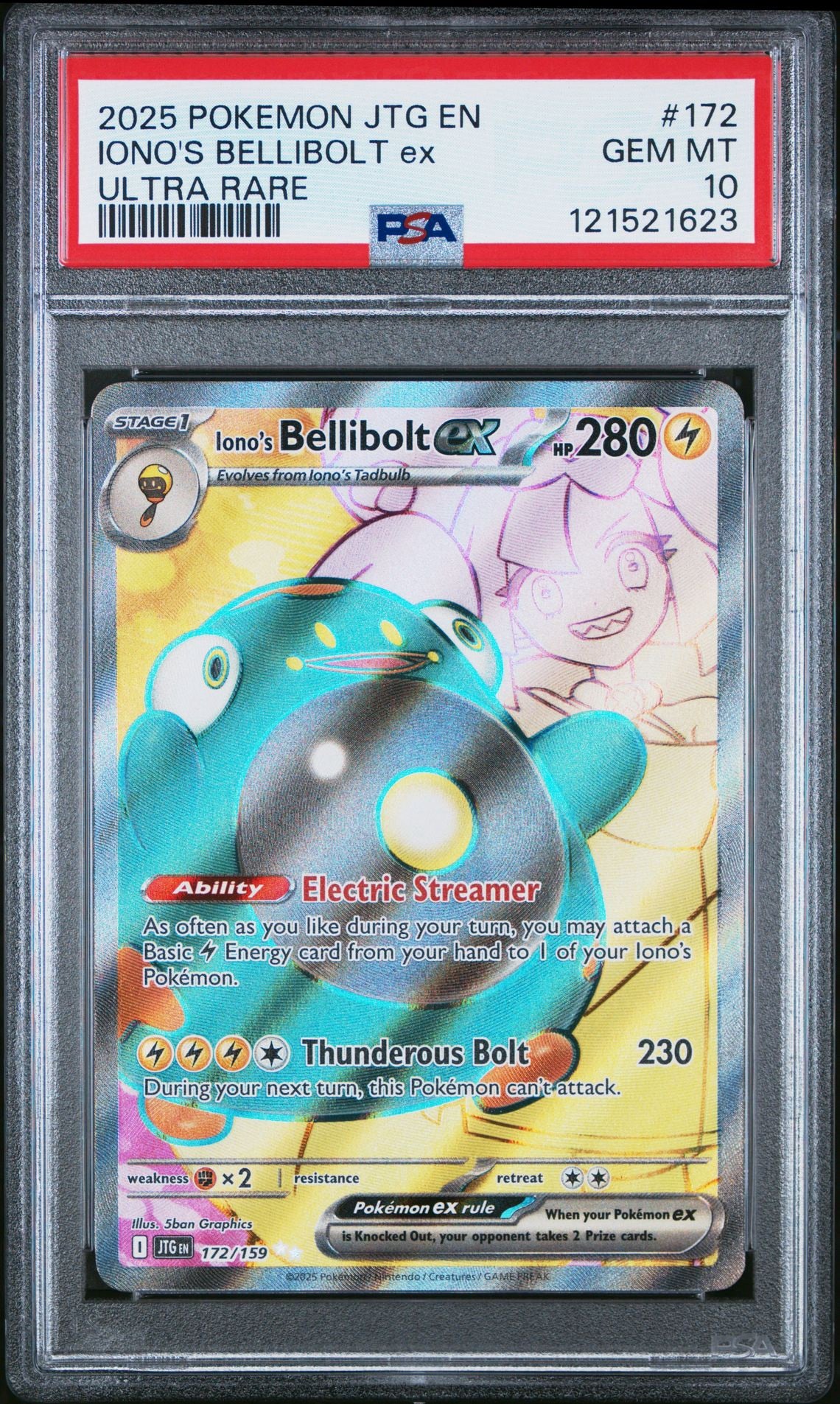 PSA 10 2025 POKEMON JTG EN-JOURNEY TOGETHER | ULTRA RARE IONO'S BELLIBOLT EX 172