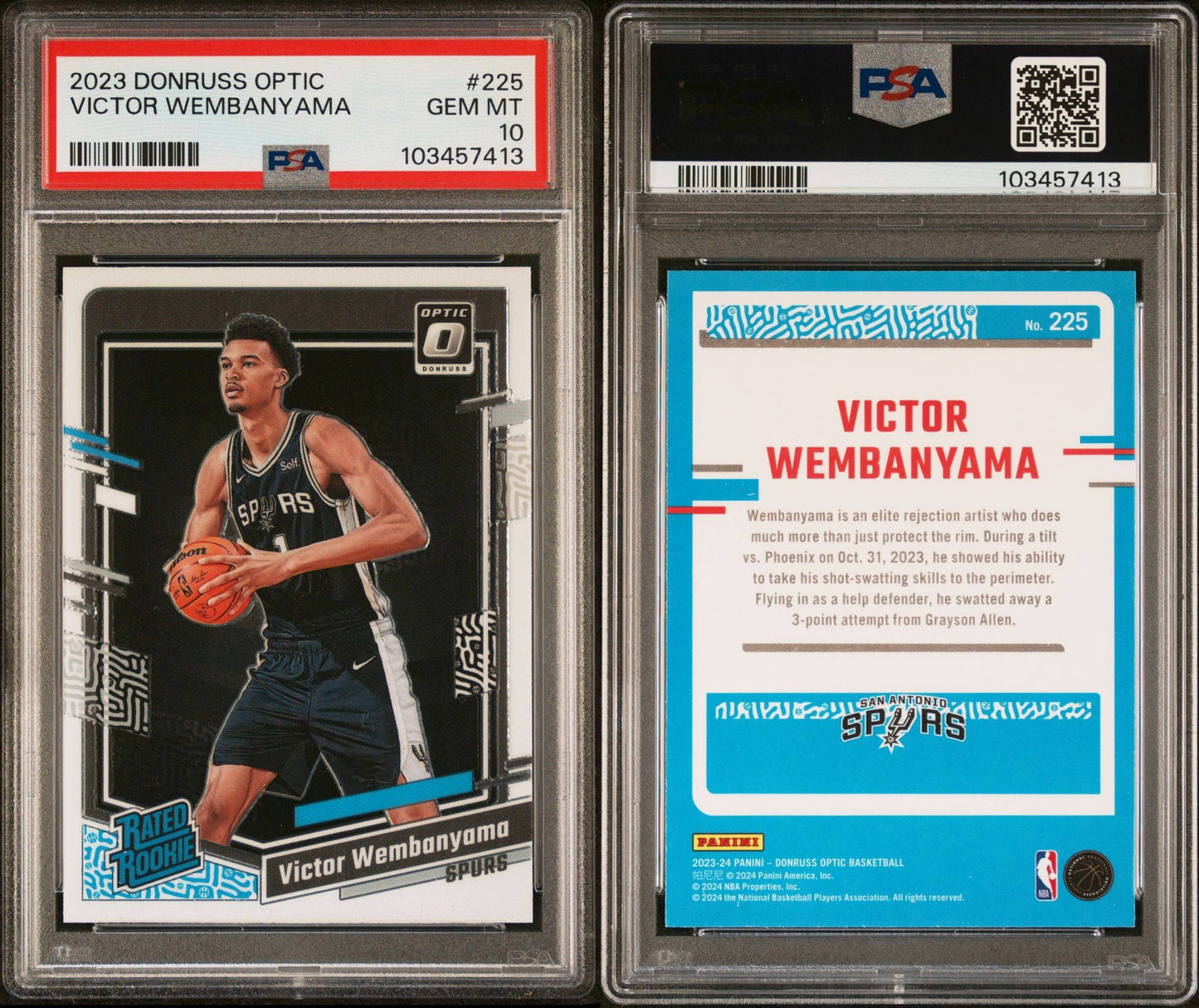 PSA 10 2023 PANINI DONRUSS OPTICVICTOR WEMBANYAMA 225