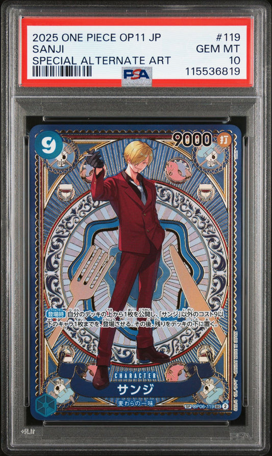 PSA 10 2025 ONE PIECE JAPANESE OP11-A FIST OF DIVINE SPEED | SPECIAL ALTERNATE ART SANJI 119