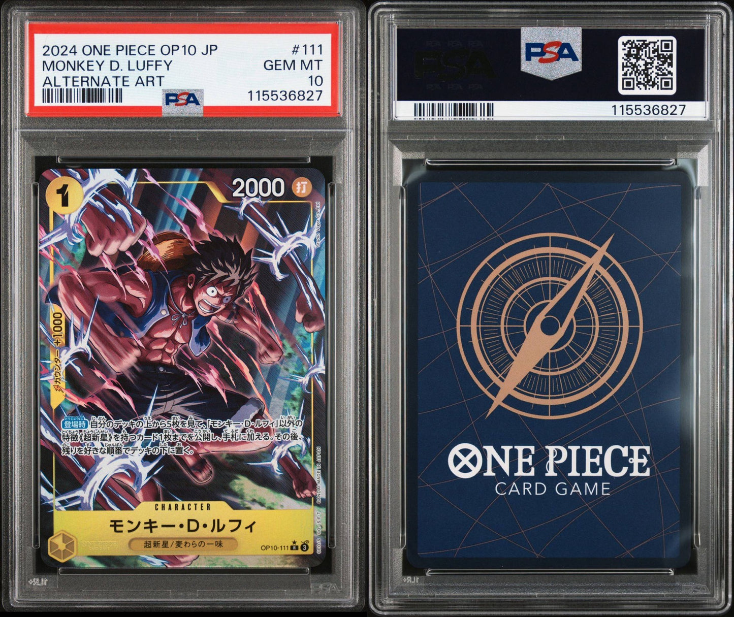 PSA 10 2024 ONE PIECE JAPANESE OP10-ROYAL BLOOD | ALTERNATE ART MONKEY D. LUFFY 111
