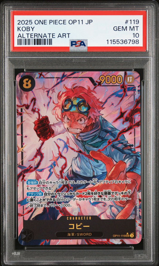 PSA 10 2025 ONE PIECE JAPANESE OP11-A FIST OF DIVINE SPEED | ALTERNATE ART KOBY 119