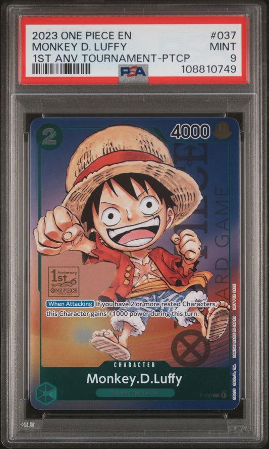 PSA 9 2023 ONE PIECE PROMOS | 1ST ANNIVERSARY TOURNAMENT-PARTICIPATIONMONKEY D. LUFFY 037