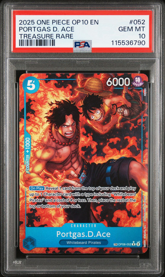 PSA 10 2025 ONE PIECE OP10-ROYAL BLOOD | TREASURE RARE PORTGAS D. ACE 052