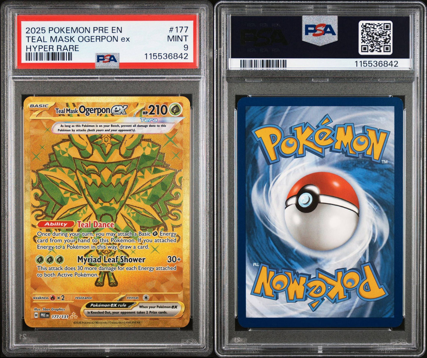 PSA 9 2025 POKEMON PRE EN-PRISMATIC EVOLUTIONS | HYPER RARE TEAL MASK OGERPON EX 177