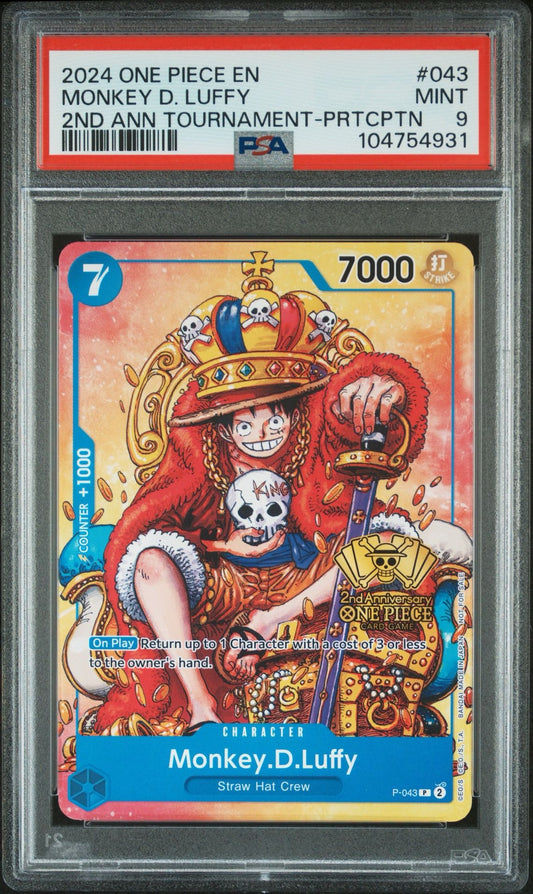 PSA 9 2024 ONE PIECE PROMOS | 2ND ANNIVERSARY TOURNAMENT-PARTICIPATION 043 MONKEY D. LUFFY