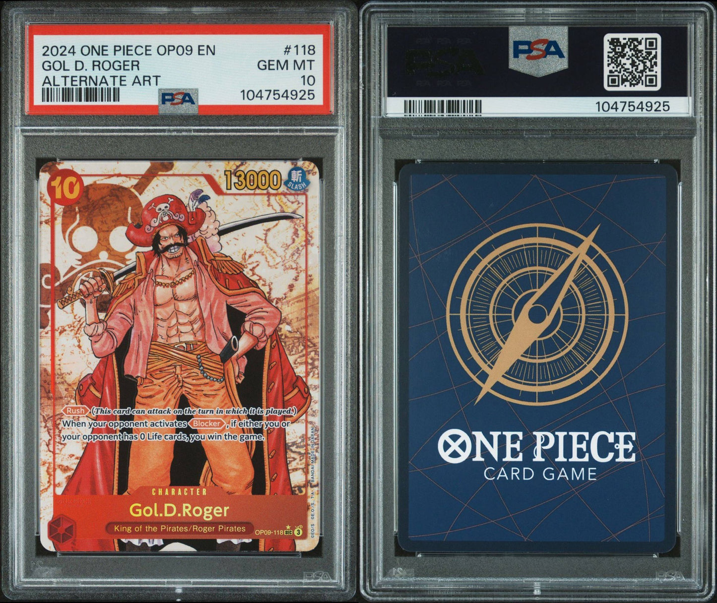 PSA 10 2024 ONE PIECE OP09-EMPERORS IN THE NEW WORLD | ALTERNATE ARTGOL D. ROGER 118