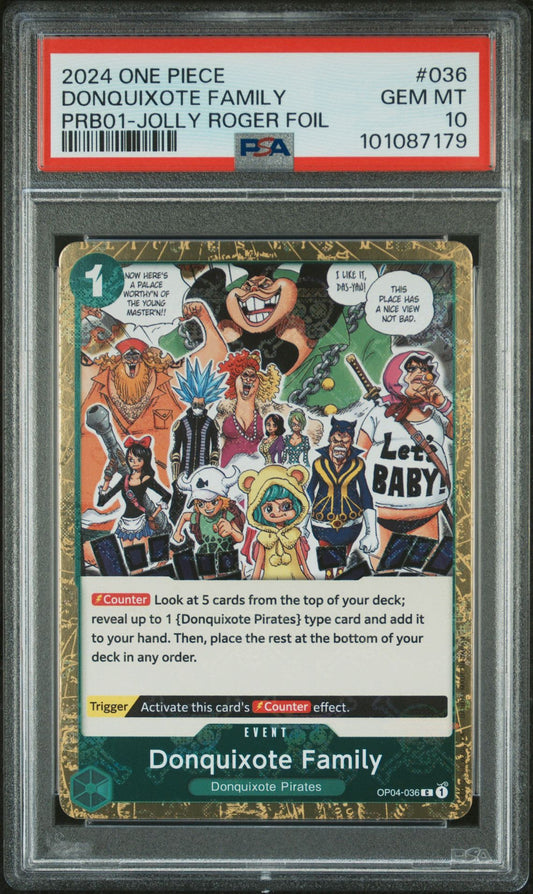PSA 10 2024 ONE PIECE PRB01-PREMIUM BOOSTER -ONE PIECE CARD THE BEST- | JOLLY ROGER FOIL DONQUIXOTE FAMILY 036