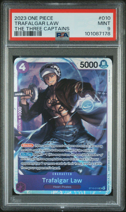 PSA 9 2023 ONE PIECE ULTRA DECK ST10-THE THREE CAPTAINS 010 TRAFALGAR LAW