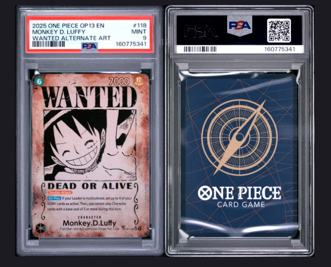 PSA9 2025 One Piece Op13-Carrying on His Will Monkey D. Luffy #118 Wanted Alternate Art