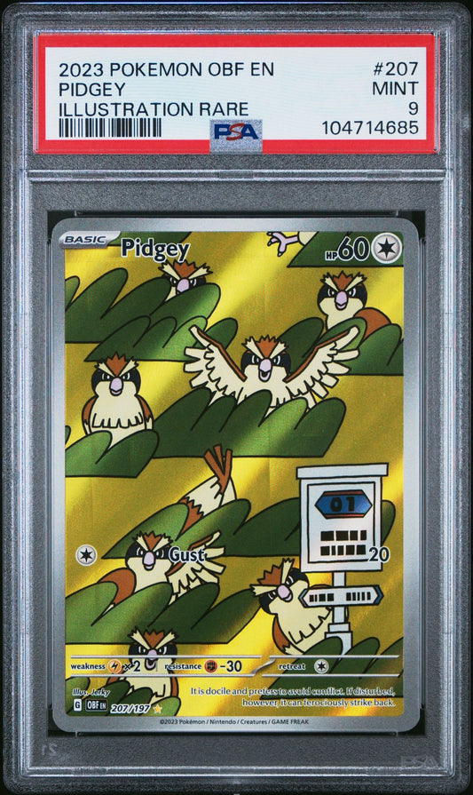 PSA 9 2023 POKEMON OBF EN-OBSIDIAN FLAMES | ILLUSTRATION RARE 207 PIDGEY