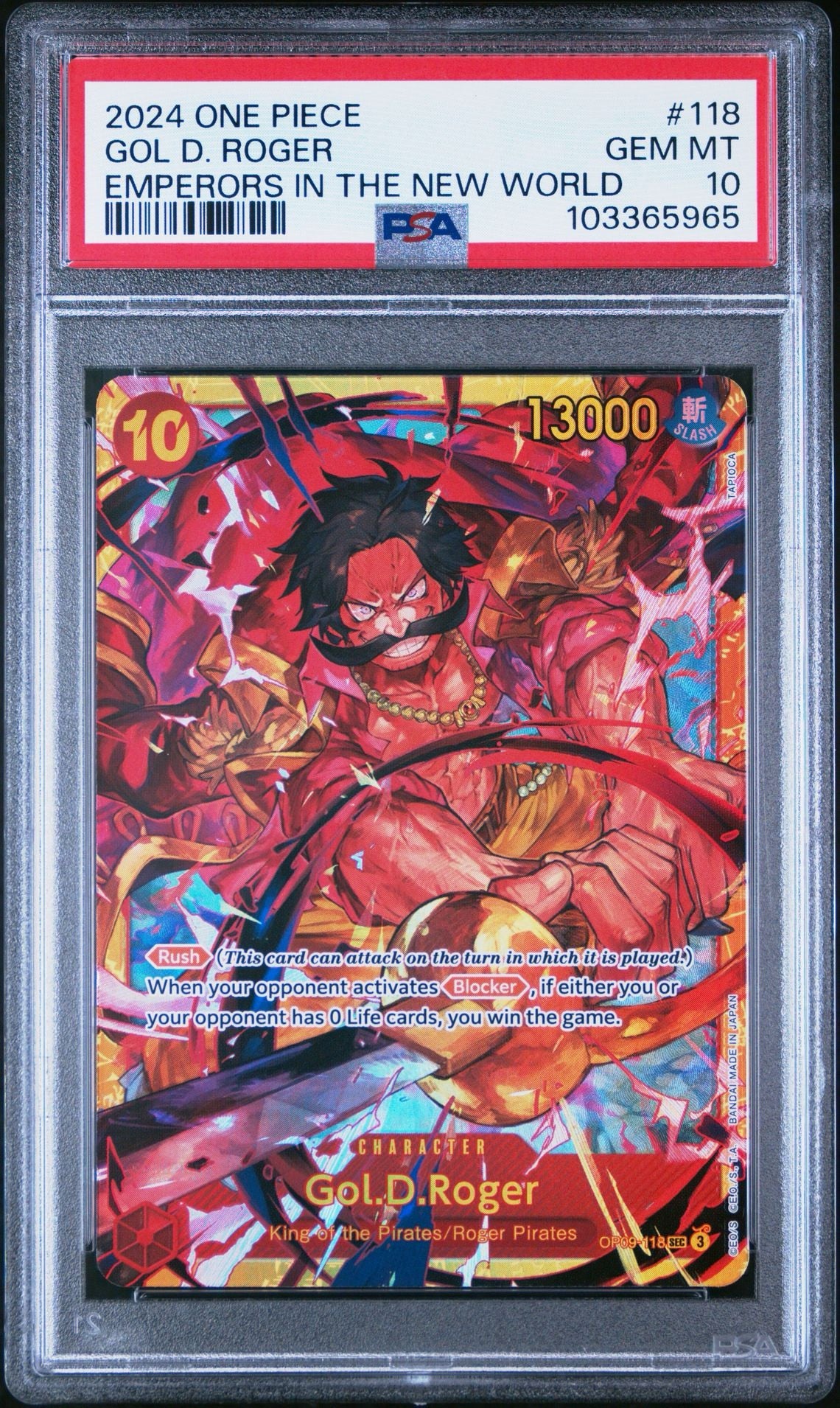 PSA 10 2024 ONE PIECE OP09-EMPERORS IN THE NEW WORLD #118 GOL D. ROGER
