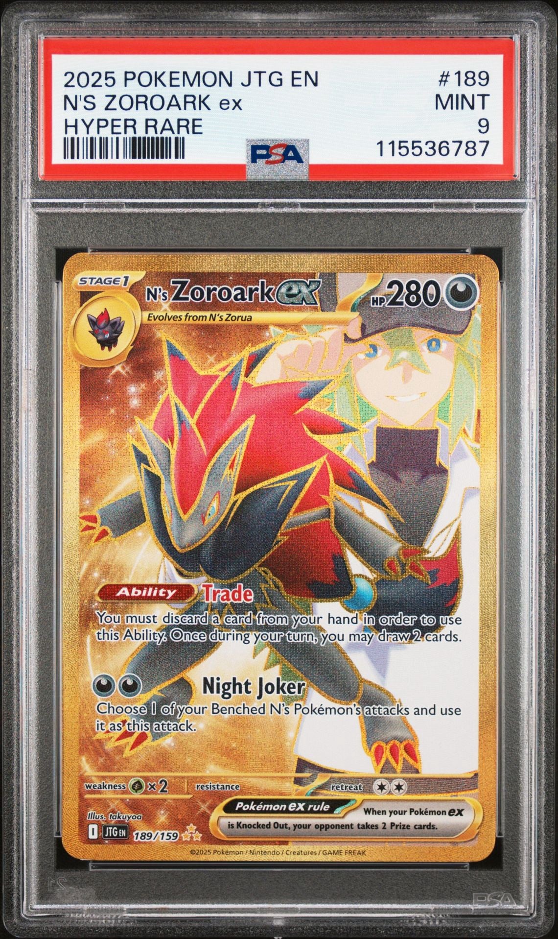 PSA 9 2025 POKEMON JTG EN-JOURNEY TOGETHER | HYPER RARE N'S ZOROARK EX 189