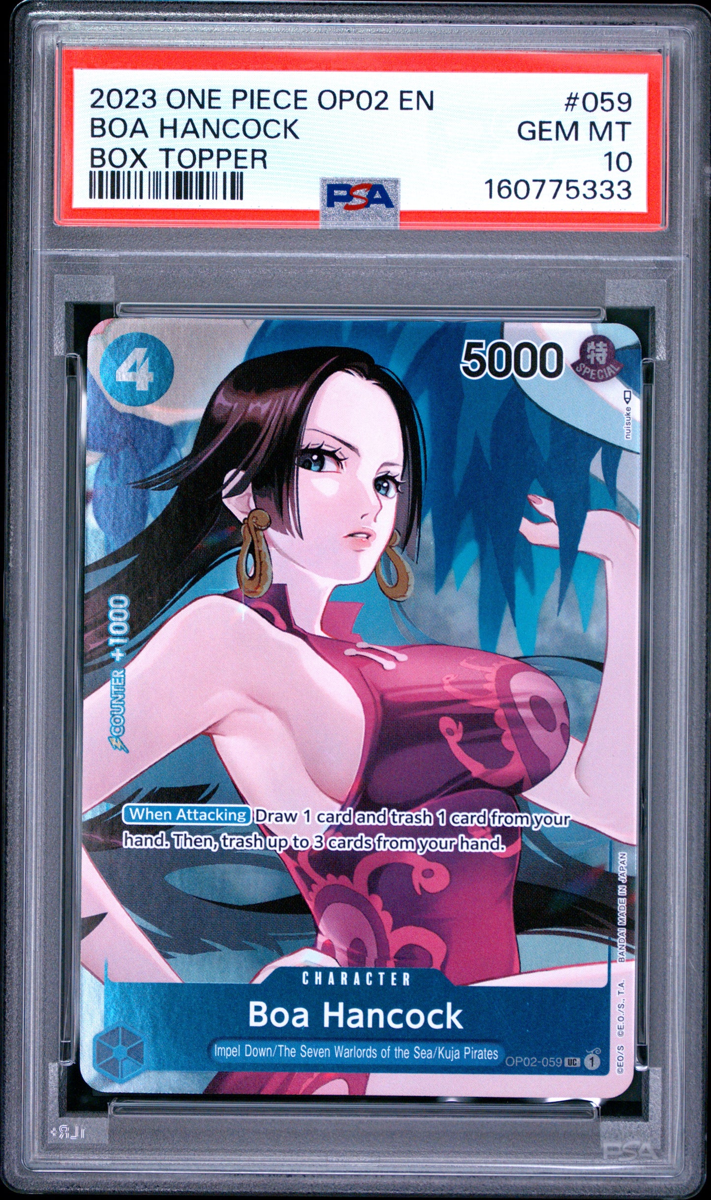 PSA 10 2023 One Piece Op02-Paramount War Boa Hancock #059 Box Topper