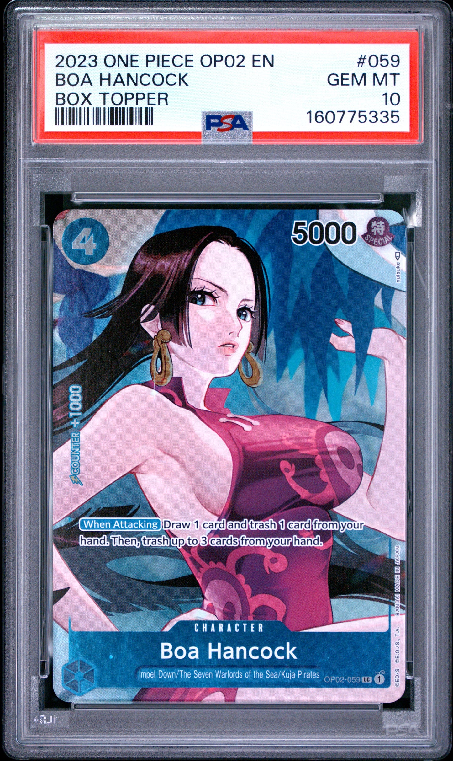 PSA 10 2023 One Piece Op02-Paramount War Boa Hancock #059 Box Topper