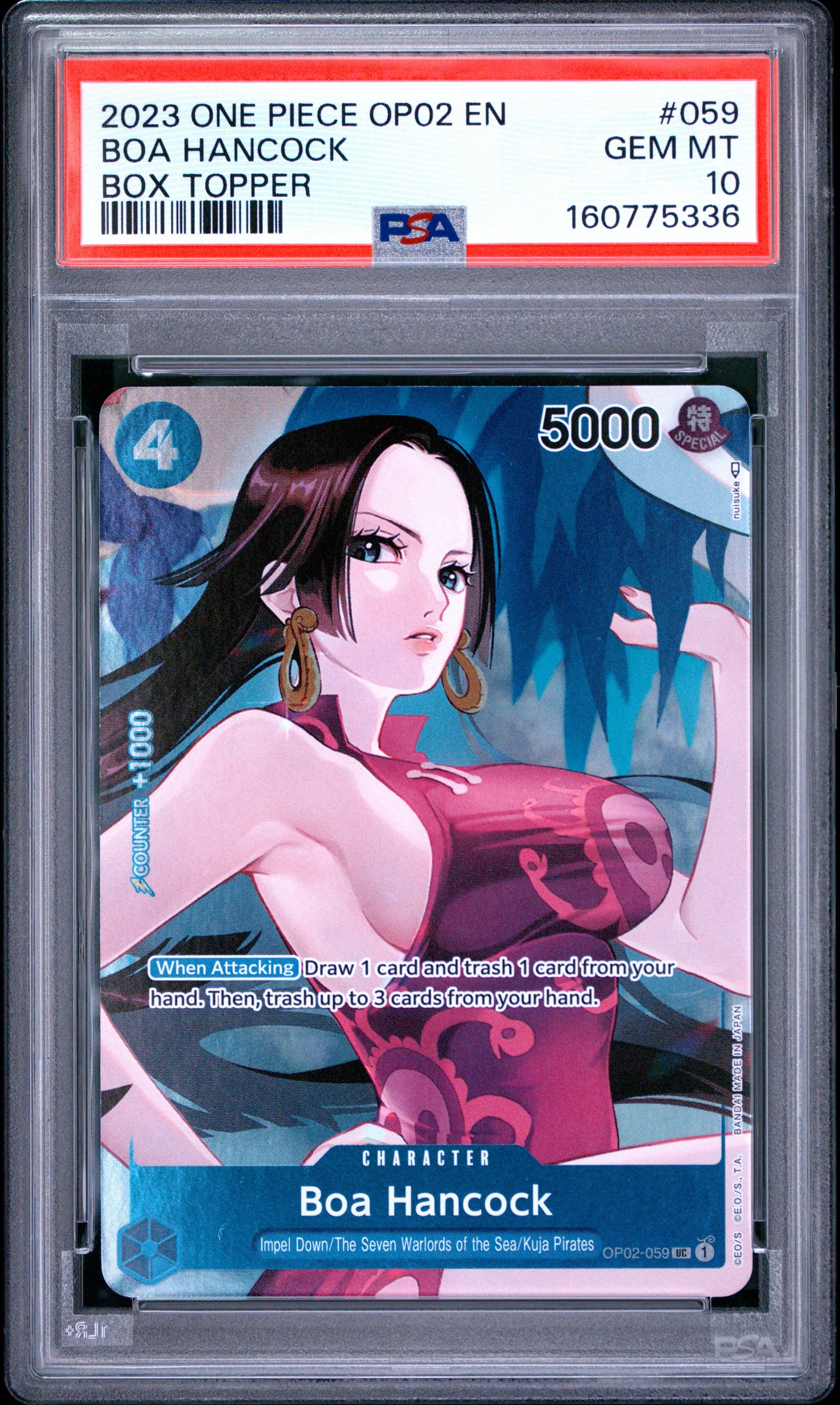 PSA 10 2023 One Piece Op02-Paramount War Boa Hancock #059 Box Topper