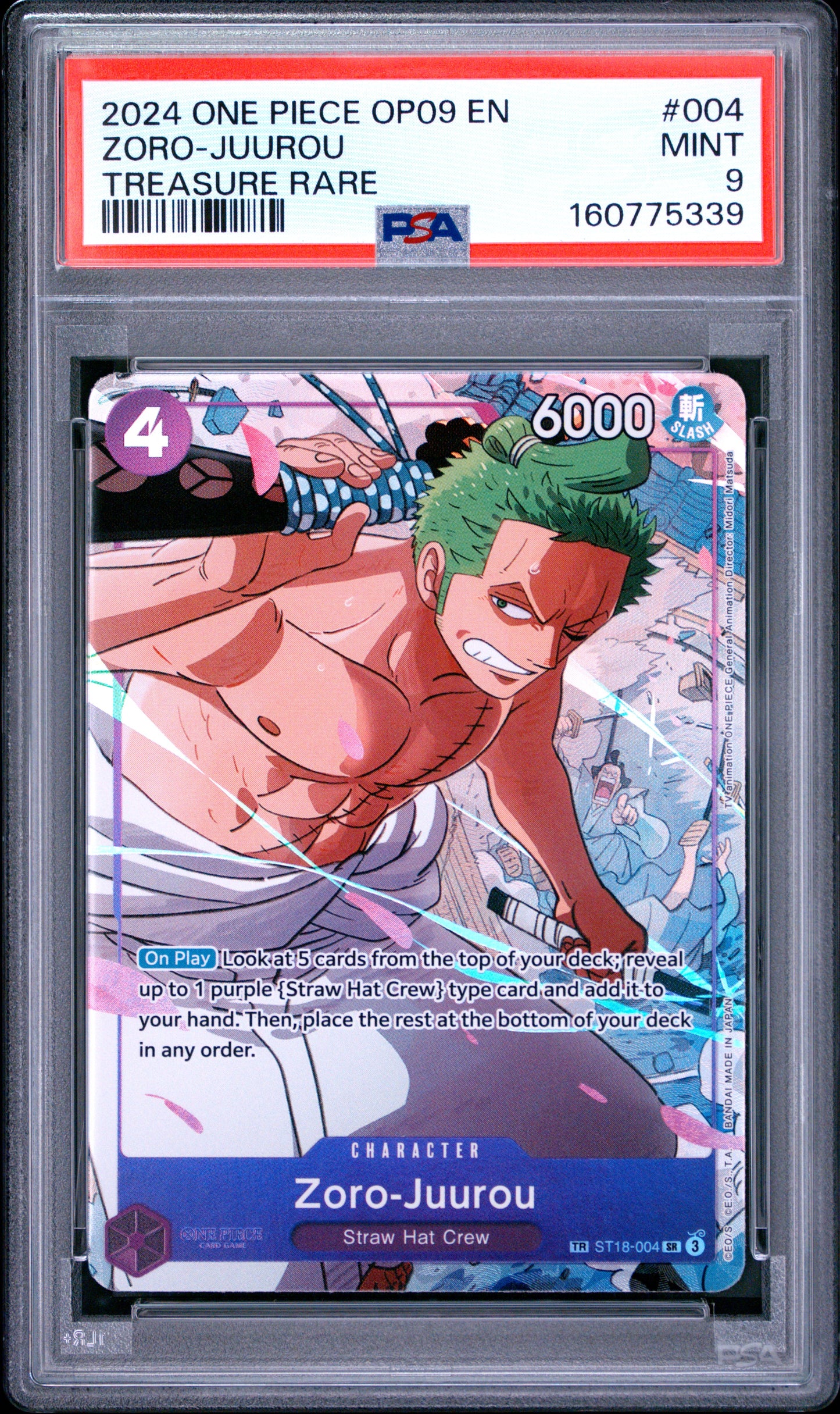 PSA 9 2024 One Piece Op09-Emperors in the New World Zoro-Juurou #004 Treasure Rare