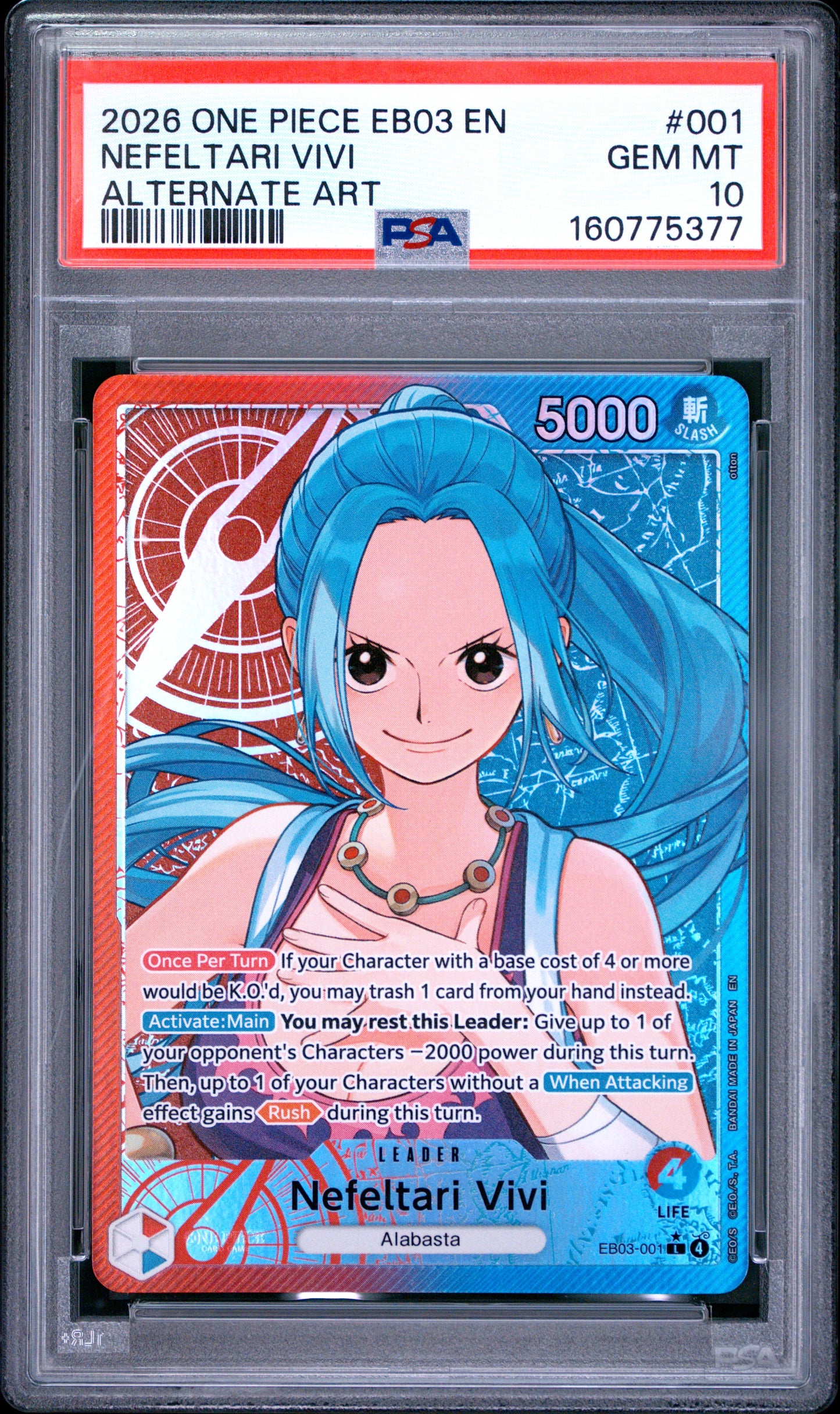 PSA 10 2026 One Piece Eb03-Extra Booster -One Piece Heroines Edition- Nefeltari VIVI #001 (Copy)