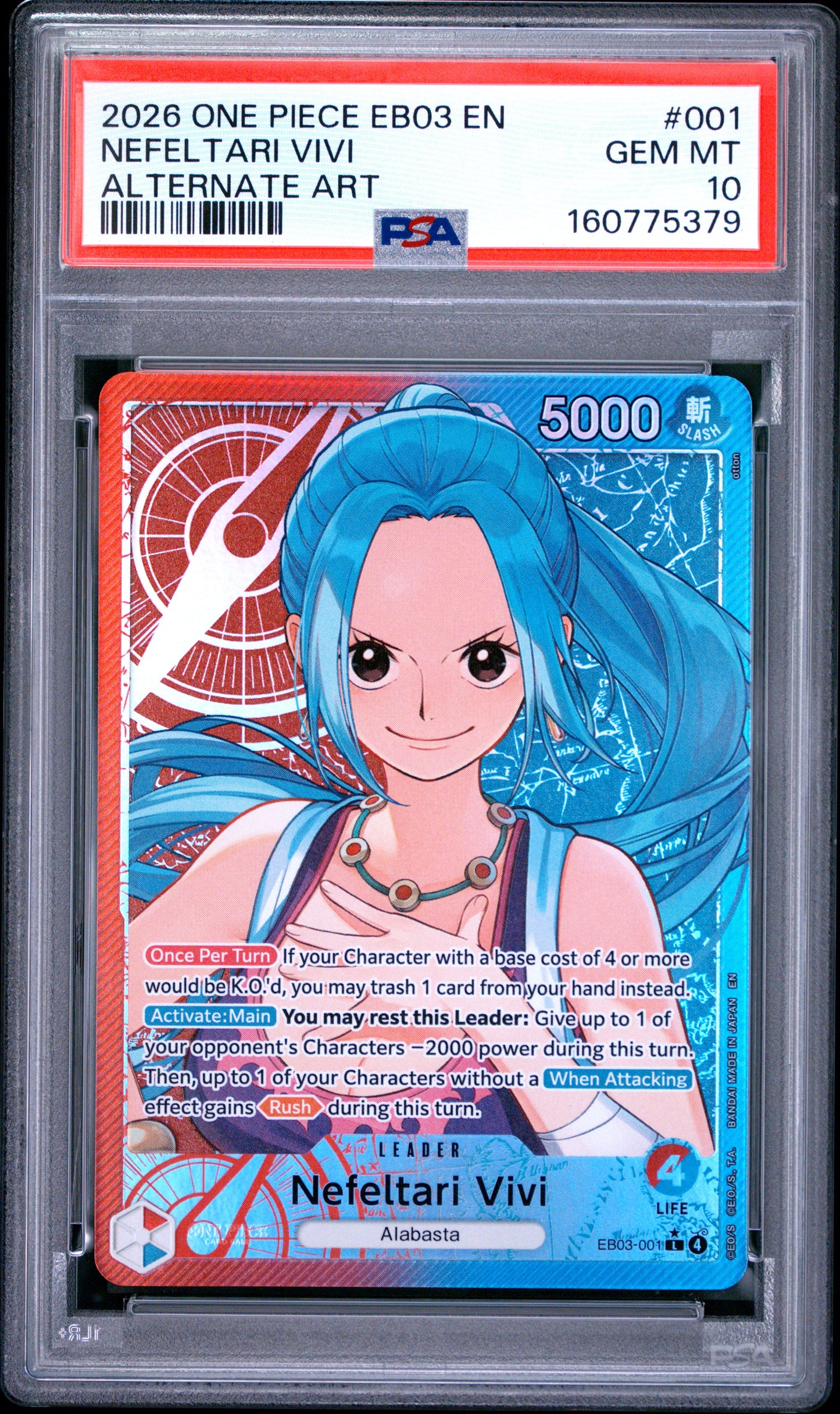 PSA 10 2026 One Piece Eb03-Extra Booster -One Piece Heroines Edition- Nefeltari VIVI #001 (Copy)