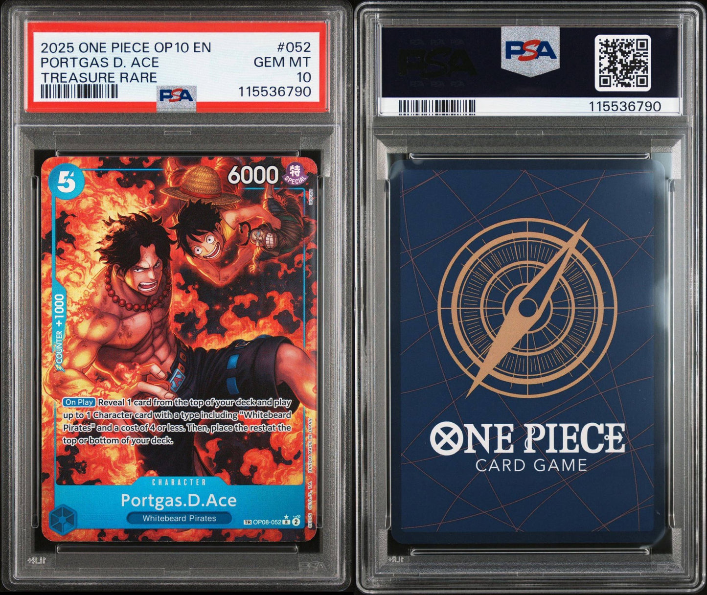PSA 10 2025 ONE PIECE OP10-ROYAL BLOOD | TREASURE RARE PORTGAS D. ACE 052