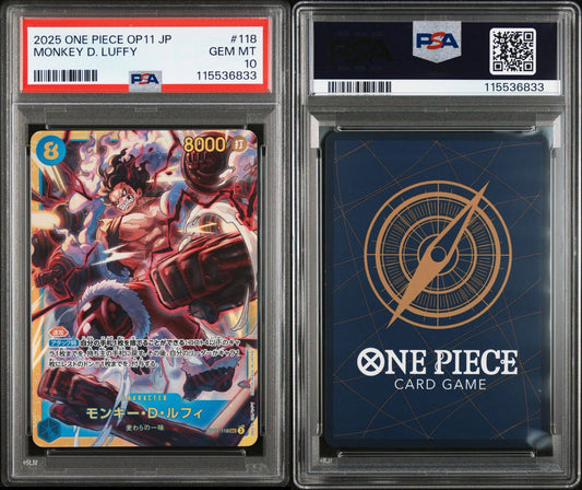 PSA 10 2025 ONE PIECE JAPANESE OP11-A FIST OF DIVINE SPEED MONKEY D. LUFFY 118