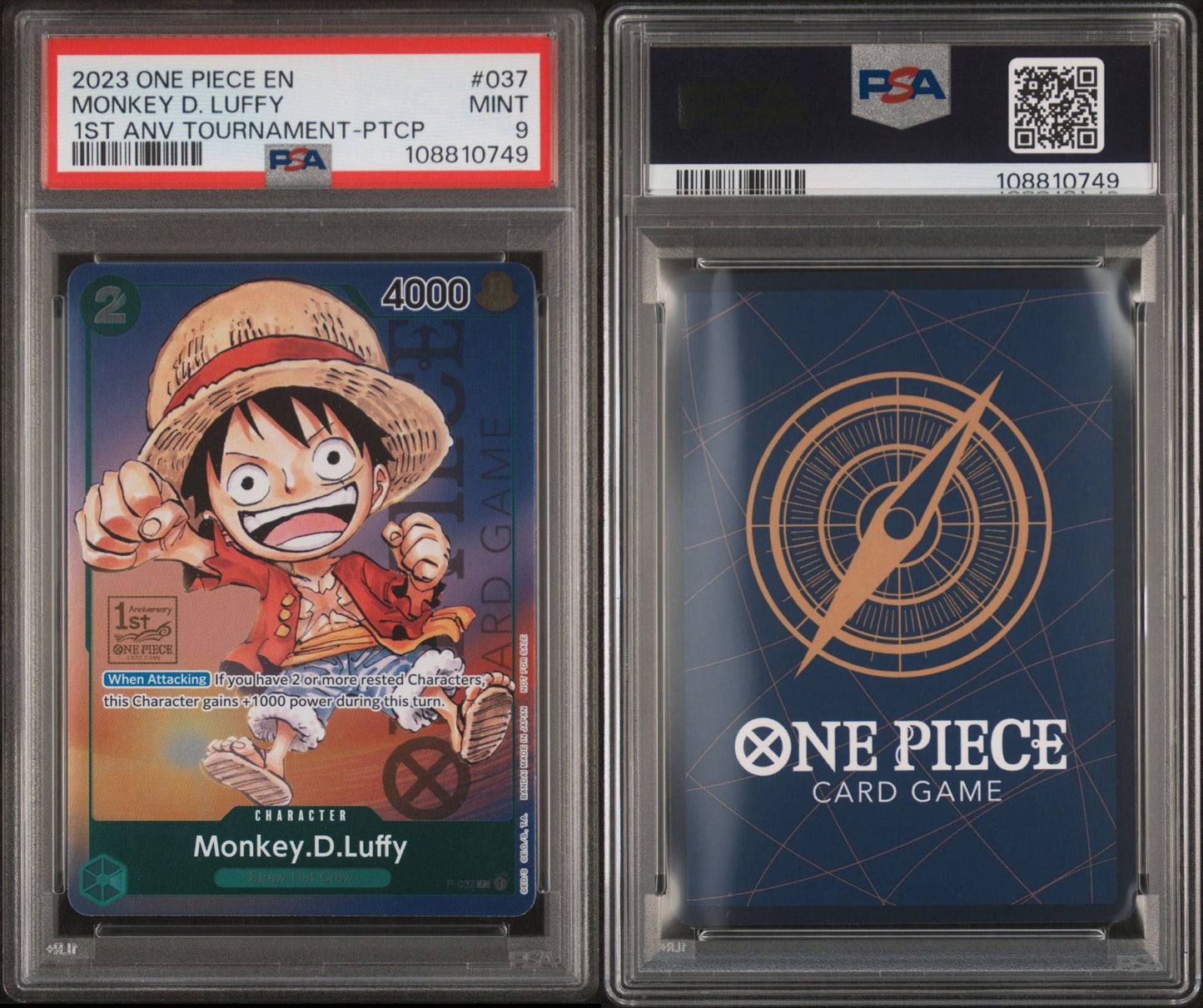 PSA 9 2023 ONE PIECE PROMOS | 1ST ANNIVERSARY TOURNAMENT-PARTICIPATIONMONKEY D. LUFFY 037