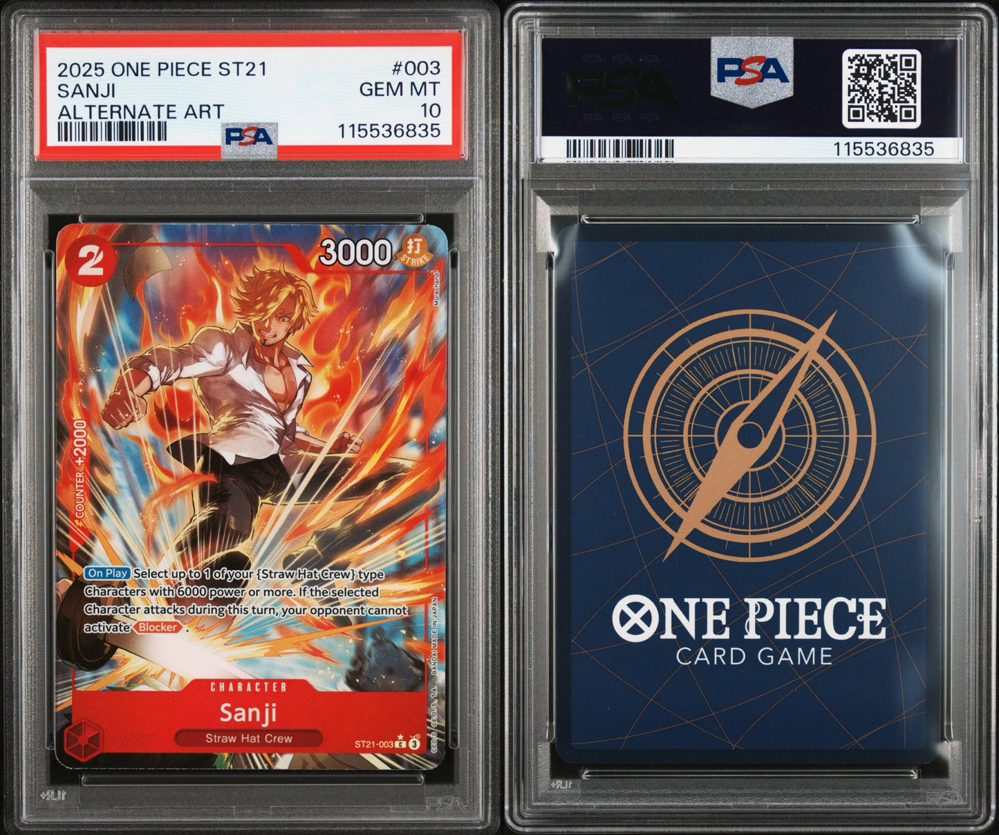 PSA 10 2025 ONE PIECE STARTER DECK ST21-EX GEAR 5 | ALTERNATE ART SANJI 003
