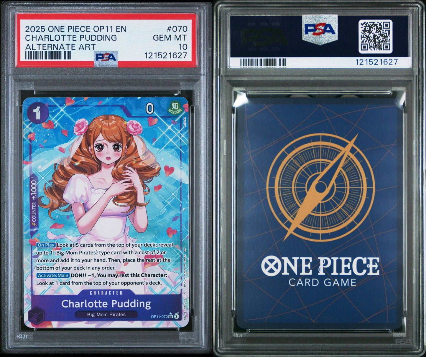 PSA 10 2025 ONE PIECE OP11-A FIST OF DIVINE SPEED | ALTERNATE ART CHARLOTTE PUDDING 070