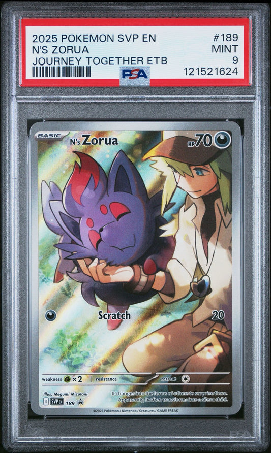 PSA 9 2025 POKEMON SVP EN-SV BLACK STAR PROMO | JOURNEY TOGETHER ELITE TRAINER BOX N’S ZORUA 189