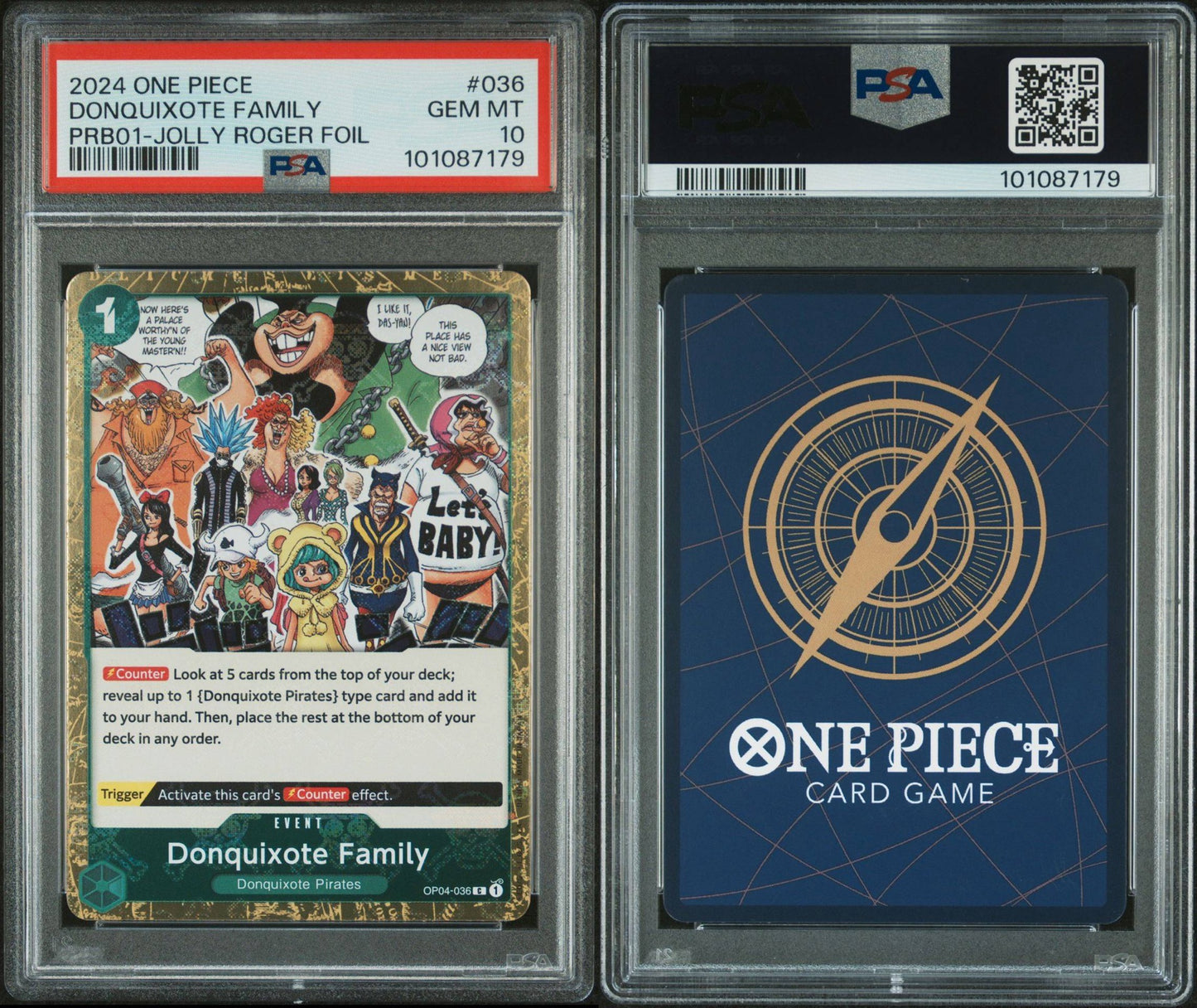PSA 10 2024 ONE PIECE PRB01-PREMIUM BOOSTER -ONE PIECE CARD THE BEST- | JOLLY ROGER FOIL DONQUIXOTE FAMILY 036