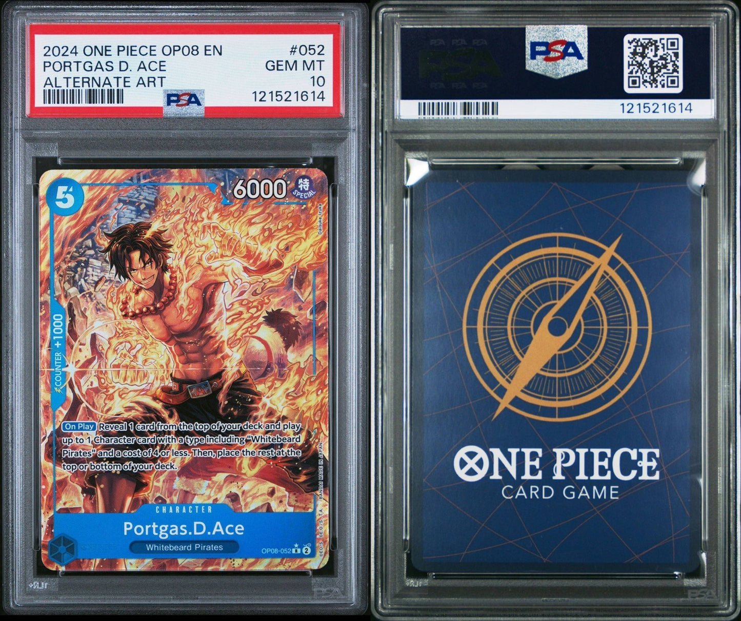 PSA 10 2024 ONE PIECE OP08-TWO LEGENDS | ALTERNATE ART PORTGAS D. ACE 052