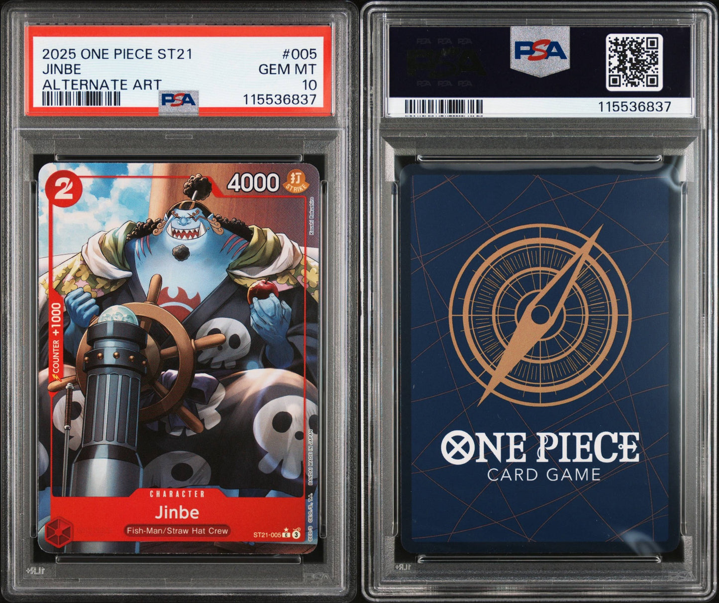PSA 10 2025 ONE PIECE STARTER DECK ST21-EX GEAR 5 | ALTERNATE ART JINBE 005