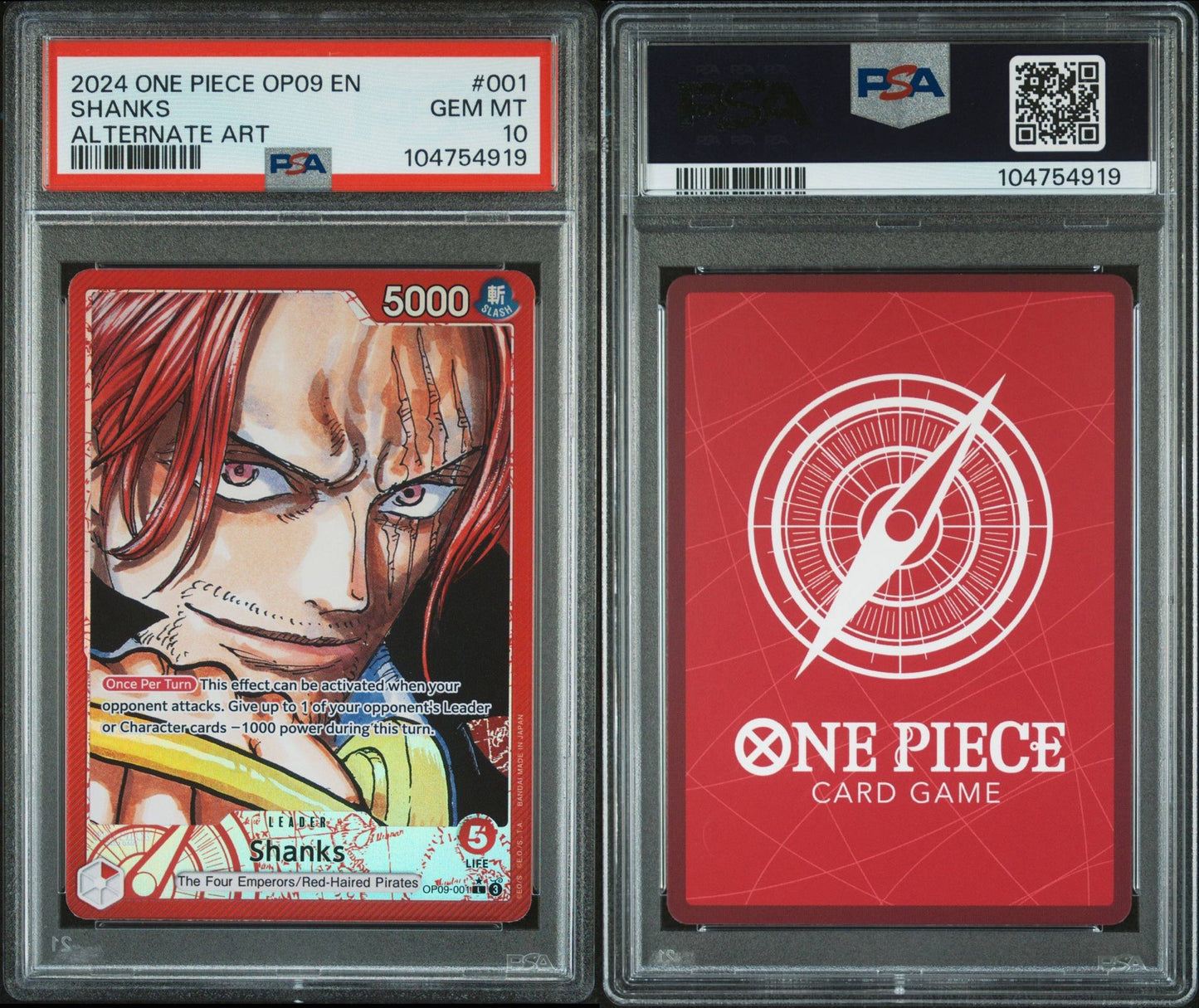 PSA 10 2024 ONE PIECE OP09-EMPERORS IN THE NEW WORLD | ALTERNATE ART 001 SHANKS