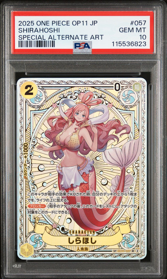 PSA 10 2025 ONE PIECE JAPANESE OP11-A FIST OF DIVINE SPEED | SPECIAL ALTERNATE ART SHIRAHOSHI 057