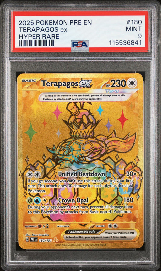 PSA 9 2025 POKEMON PRE EN-PRISMATIC EVOLUTIONS | HYPER RARE TERAPAGOS EX 180