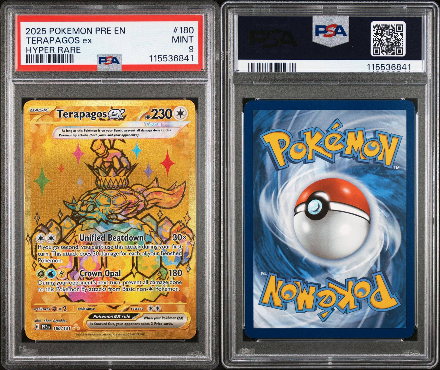 PSA 9 2025 POKEMON PRE EN-PRISMATIC EVOLUTIONS | HYPER RARE TERAPAGOS EX 180
