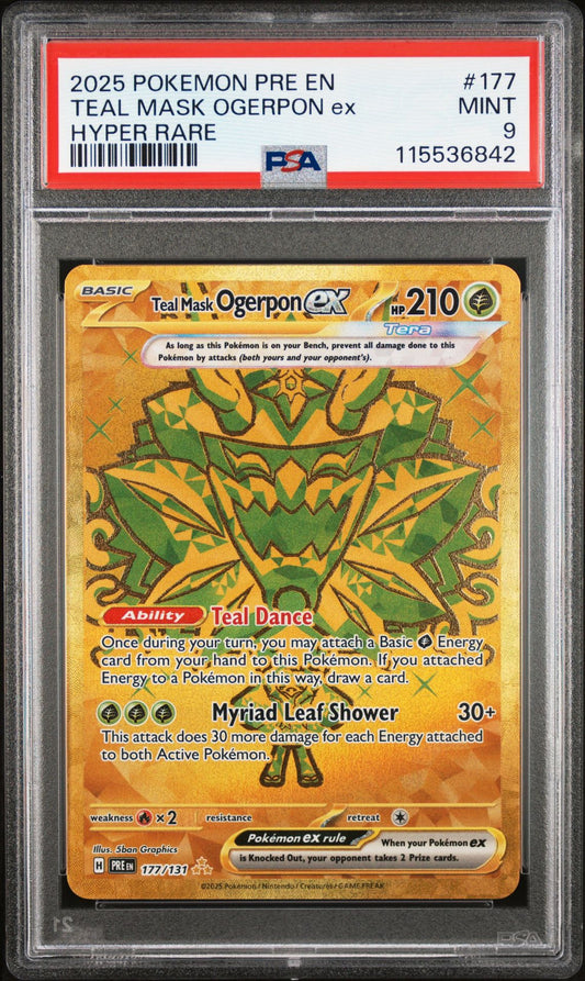 PSA 9 2025 POKEMON PRE EN-PRISMATIC EVOLUTIONS | HYPER RARE TEAL MASK OGERPON EX 177