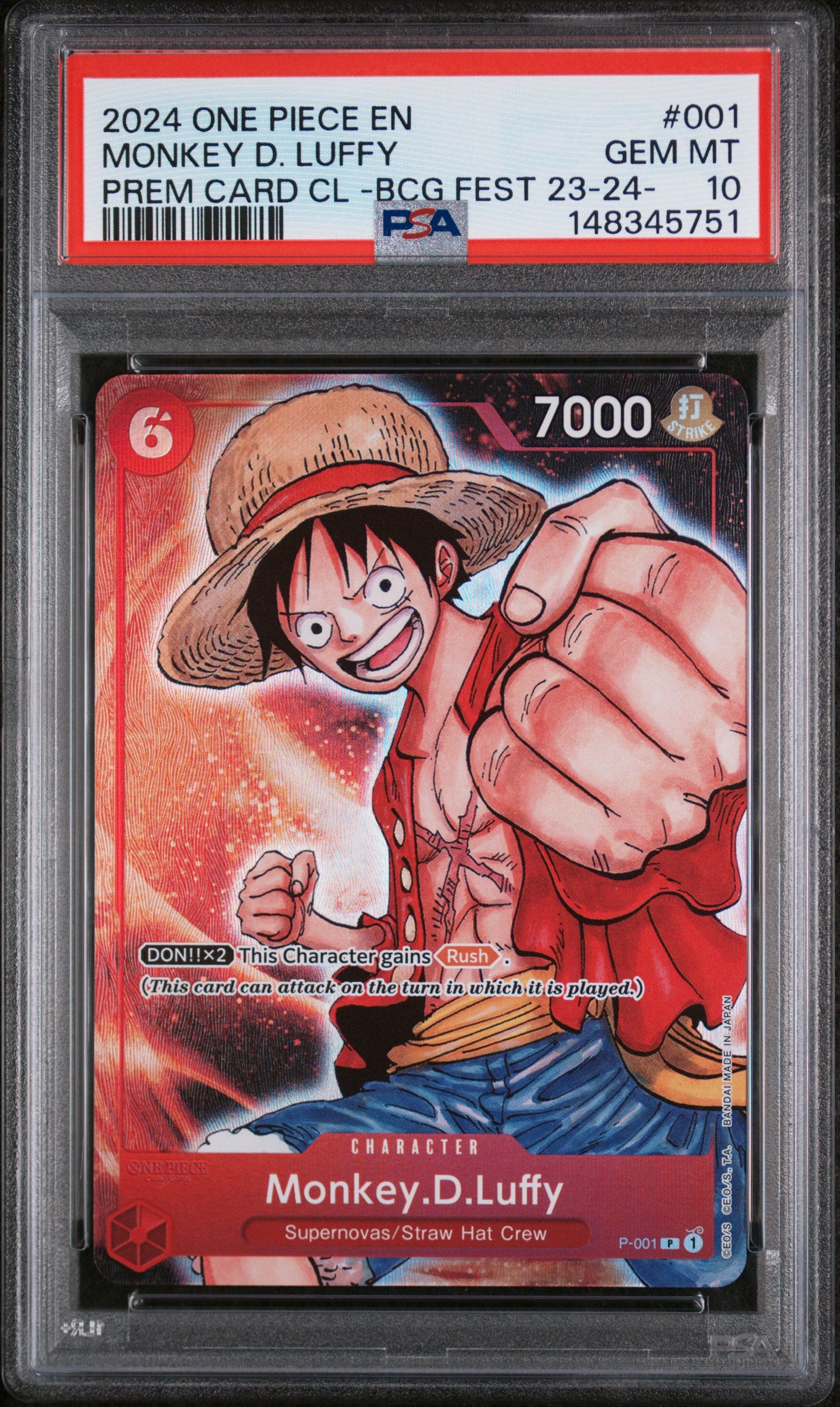 PSA 10 2023 ONE PIECE - PREMIUM CARD COLLECTOR 25TH ED #001 MONKEY D. LUFFY