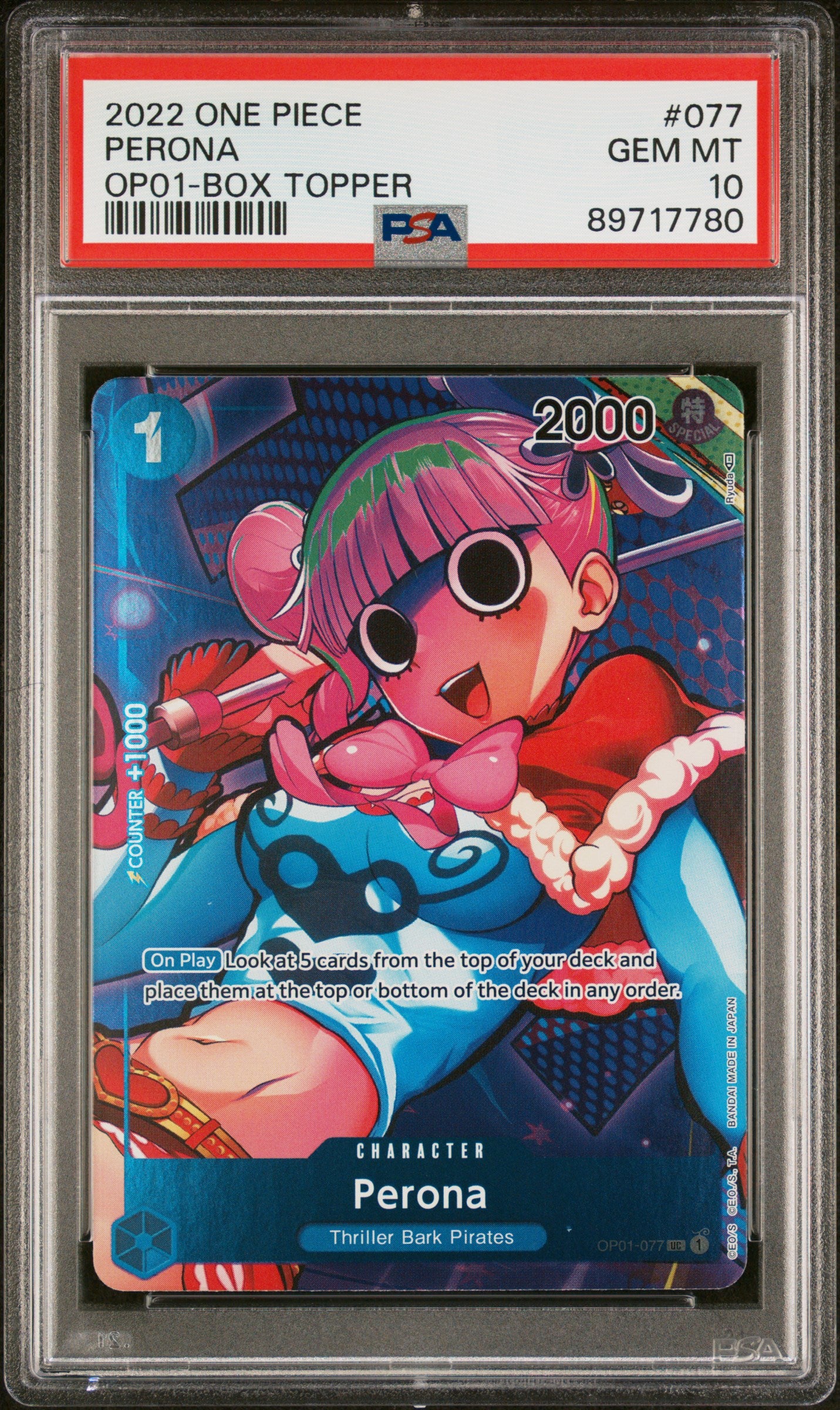 PSA 10 2022 ONE PIECE - OP01-BOX TOPPER #077 PERONA