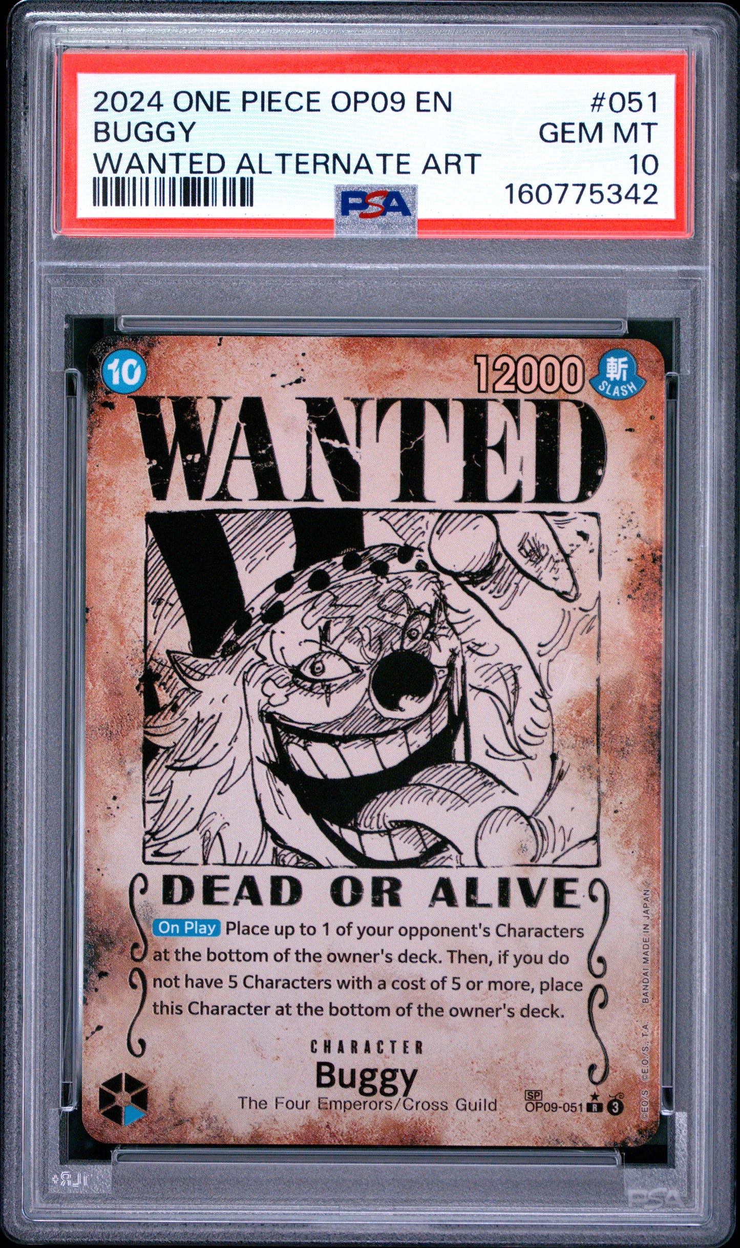 PSA 10 2024 One Piece Op09-Emperors in the New World Buggy #051 Wanted Alternate Art