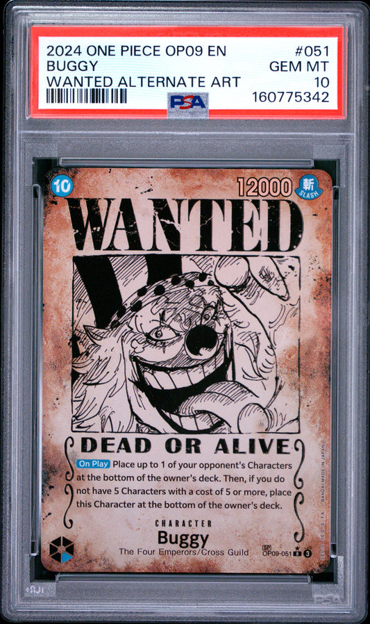PSA 10 2024 One Piece Op09-Emperors in the New World Buggy #051 Wanted Alternate Art